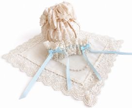 Pearled Silk Pouch, Garter & Hanky Set